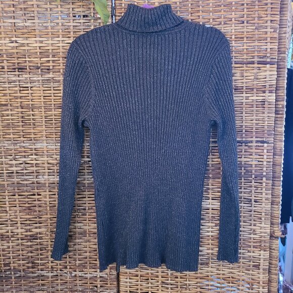 Chico's Gray Silver Ribbed Glitter Metallic Turtleneck Pullover Sweater SZ XL /3 - Picture 6 of 7